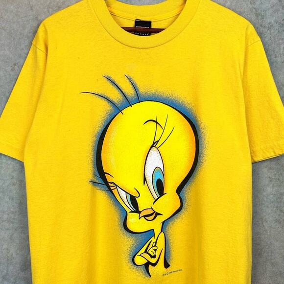 Vintage Tweety Bird Big Print T Shirt 90s Mens Sz L Yellow Looney Tunes Cartoon - Picture 4 of 8
